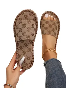 Women's Flat Sandals, Straw Rope Sole Beach Shoes, Fashion Versatility Comfort Holiday Flip Flops, Stylish Summer Footwear