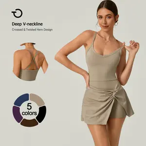 TimeOFF Women's Solid Color Cross-Back Tank Romper & Sports Skirt Set , Yoga, Gym & Tennis-Ready , Fashion Stretch Fabric, Summer Athletic Wear – Cheerleader Style Workout Running Clothes Sporty Lace Up Fitness Clothes Sportswear