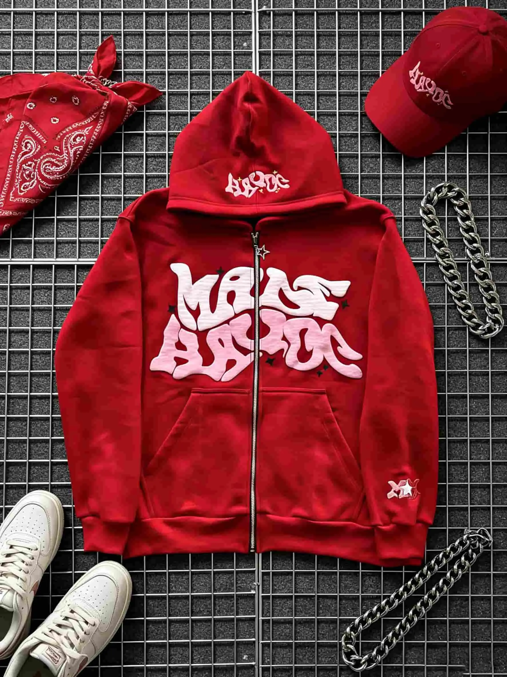 Y2K Retro Star And Letter Printed Zipper Hoodies，Spring Autumn Harajuku Y2K Women And Men Fashion Hip Hop Long Sleeve Hooded ，Avant-Garde - Street Casual Spring/Fall Loose Zipper Pocket Patched，Autumn and Winter Gothic Coat