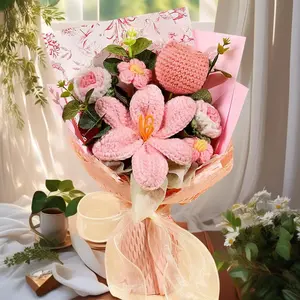 Mother's Day Gifts Hand-Knitted Crochet Flower Bouquets, Finished Tulip & Rose Arrangements, Elegant Home Decor Ornaments, Ideal Birthday & Holiday Presents for Besties & Elders, Perfect for Living Room, Desktop & Girl Room Decor, No Gift Box Included