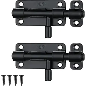 Door Latch Lock Barrel Bolt 4 Inch, 304 Stainless Steel Thickened Heavy Door Lock Latch,Sliding Door Lock for Outdoor Fence, Window,Shed Door Black(2 Pack, Black)