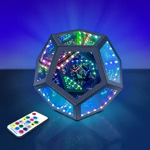 Infinity Dodecahedron Gaming Light, Cool RGBW Led Desk Table Lamp Light for Bedroom Gaming Room Decor, Unique Colorful Mood Changing Ambient Night Lighting lamp Adult Men Children Birthday Gift
