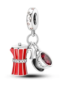 Retro Coffee Pot Shaped Pendant Inlaid Zircon, Diy Jewelry Making Supplies, Beads Charms Accessories for Necklace and Bracelet, Fashion Accessories for Women & Girls for Holiday Engagement Gift