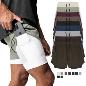 Men's summer sports quick-dry pants, nylon four-way stretch slim-fit running and fitness shorts with inner lining, suitable for home workouts