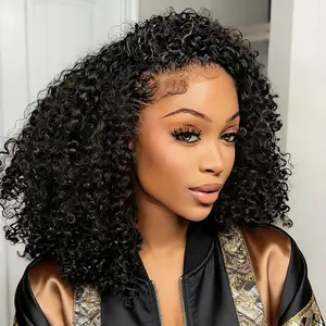 [3 IN 1 HALF WIG] Bling Hair Half Wig Human Hair Kinky Curly Glueless Wig Human Hair Ready to Wear 3 IN 1 Half Wig With Drawstring 180 210  Density Curly Half Wig
