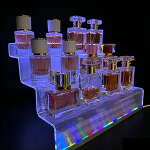 12 Inch LED Acrylic Perfume Organizer, 3 Tier Lighted Display Shelf for Cosmetics & Skincare, Clear Makeup Riser Stand