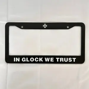In Glock we Trust cross,Stainless Steel U.S. License Plate Frame, car accessories, Black License Plate Frame Accessories.