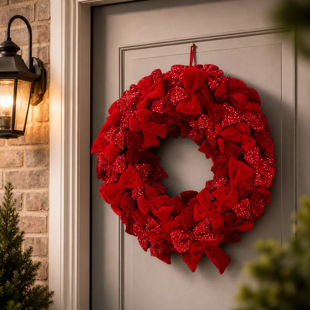 30" Red Velvet Sequin Bow Wreath