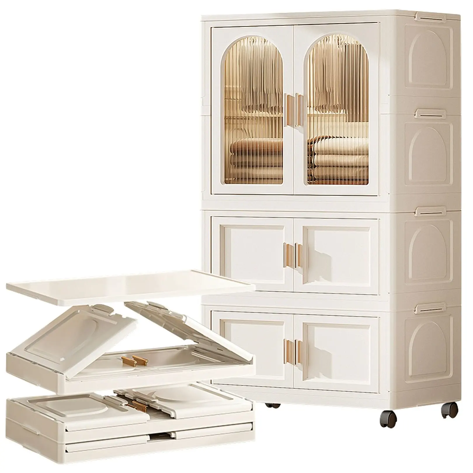 25.59" Side Wide Folding Wardrobe, collapsible storage bins with magnetic doors, plastic lockers with wheels, wardrobe organizers and storage containers Snack boxes containers pre-meal prep containers