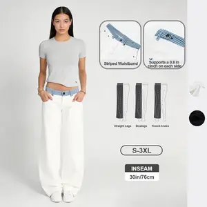 Pwest NYC Jodie Adjustable Low-Rise Loose-Barrel Leg Jeans — Y2K Minimalist Style, Adjustable Snap Buttons, Color-Blocked Waistband, Loose-Leg Cut, Soft Daily Wear