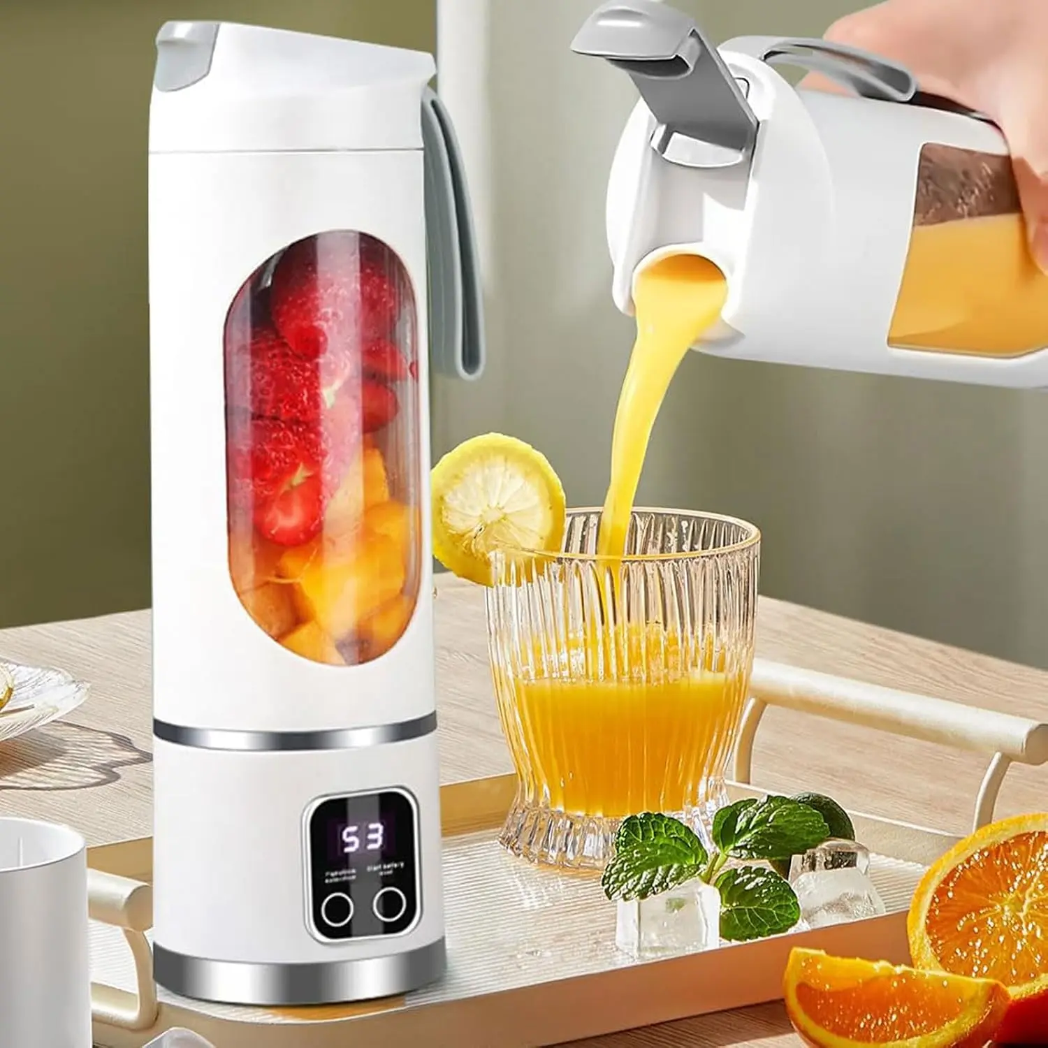 Portable Personal Blender for Shakes & Smoothies - USB Rechargeable 3-Speed Electric Small Juicer with 12-Blade Ice Crusher & Digital Display, 15.2oz Ideal for Home, Travel & Gym