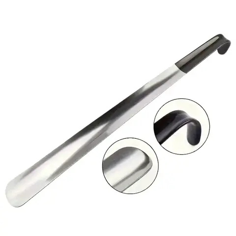 16.5 in Long Handle Metal Shoehorn (1 Pc) - Soft EVA Sleeve Grip, Sturdy Metal Tip, Not Easy to Bend, Relieves Arthritis, Ideal for Seniors, Travel & Boots, Shoe Horns & Trees Accessory