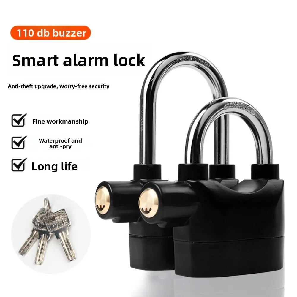 Alarm Hanging Lock, 110 Decibel Outdoor Stainless Steel Door Alarm Lock with 3 Keys, High-Security Protection for Garage Fences and Storage Units, Alarm Padlock for Motorcycle Doors, Cabinets, Bicycle Locks—Anti-Theft, Waterproof, and Rust-Resistant