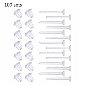 100 Sets Plastic Earring Posts & Backs Earrings for Sensitive Ears Clear Invisible Sport Earrings