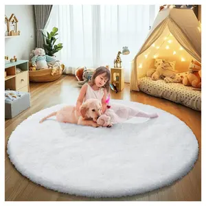 White Fluffy Round Area Rugs for Bedroom,3'X3'Shag Circle Area Rugs for Girls Room,Non Slip Fuzzy Plush Rug for Kids Room Living Room and Dorm Home Decor Rug