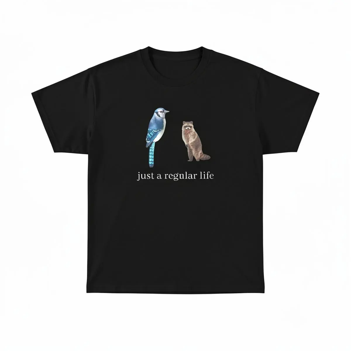 Men's Classic Cotton Short-Sleeve Round Neck Blue Jay & Raccoon Vibrant Print T-Shirt - Unisex Fit Ease Casual Streetwear Tee, Vivid Art That Lasts, Menswear Tshirt