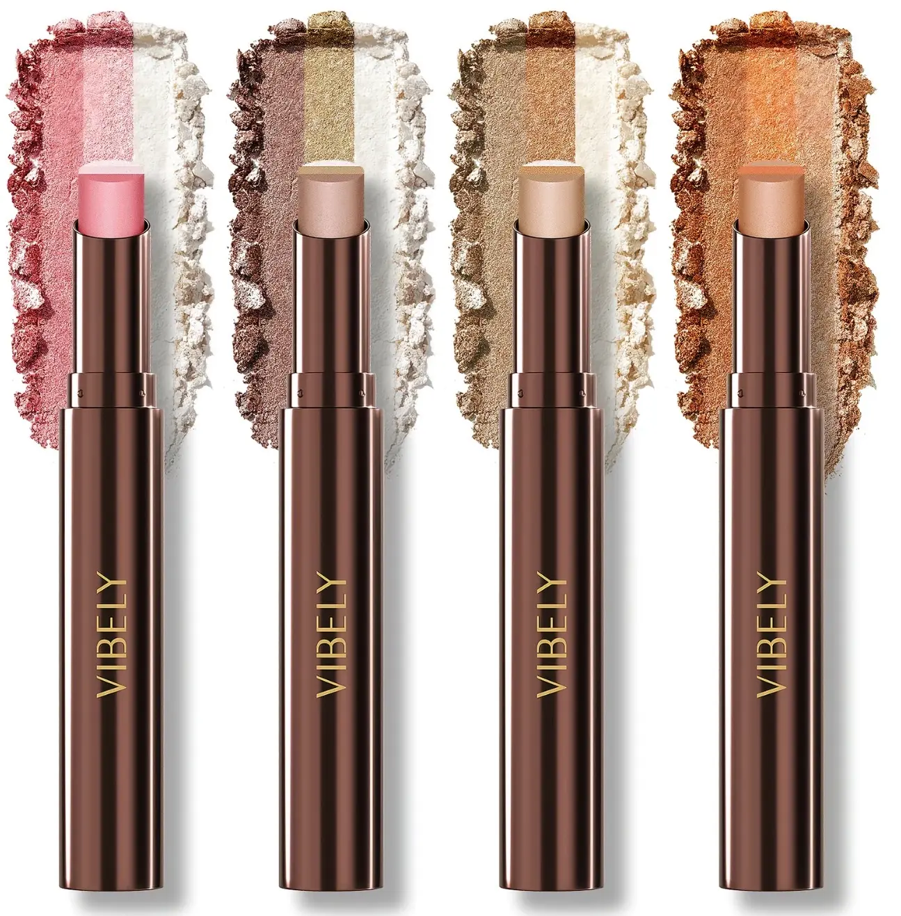 Vibely 3-in-1 All-in-1 Waterproof Eyeshadow Stick - Glitter Gradient Natural Glittery Sparkle Eyeshadow Pencil, Lightweight, Long-Lasting, Blendable for Evening Looks, Natural Eyeshadow music festival makeup supply enhance eye