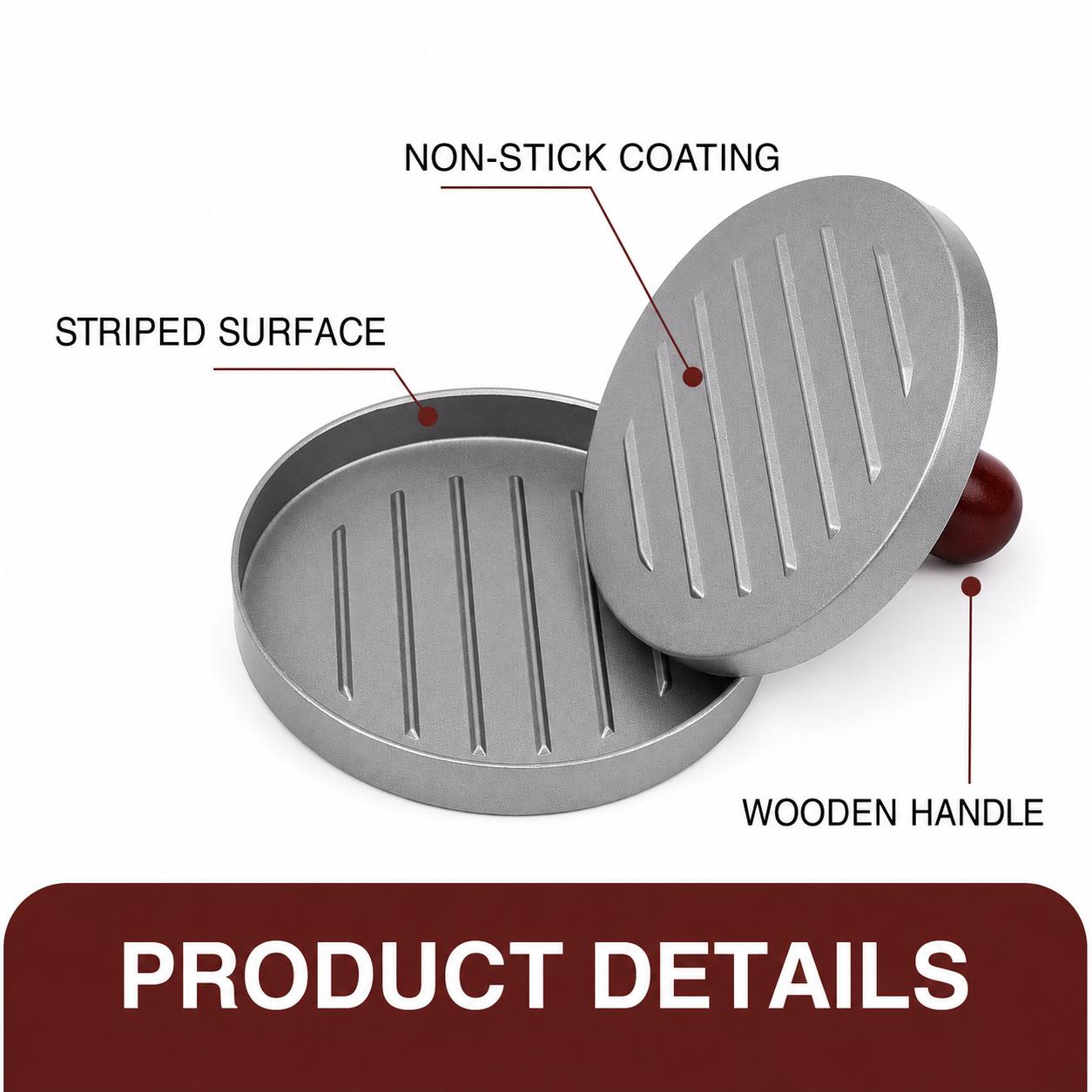 Non-Stick Handheld Round Burger Press Utensils - Thick, Smooth Patty Maker for Uniform Meat & Beef Forming, Essential Kitchen Tool for Home Cooking & Outdoor Grilling (Cheese Patty Compatible), 1 Pc, Home/Outdoor