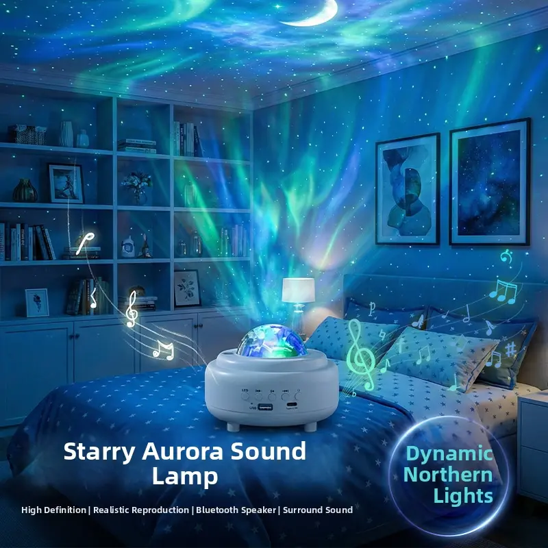 Mini Aurora Starry Sky Galaxy Projector Night Light Bluetooth‑Compatible Speaker Timer Remote Control Bedroom Decor Gift