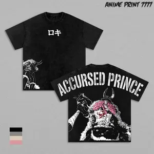 Loki Washed Tee – One Piece Elbaf Giant Accursed Prince Anime Manga Graphic Double Printed T-Shirt, Menswear Heavy Cotton Unisex Oversize Streetwear Vintage Retro