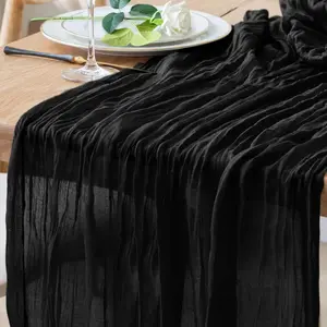 Table Runner Cheesecloth 10FT Black Boho Gauze Cheese Cloth Rustic Sheer Table Runners for Wedding Birthday Bridal Shower Party Decoration