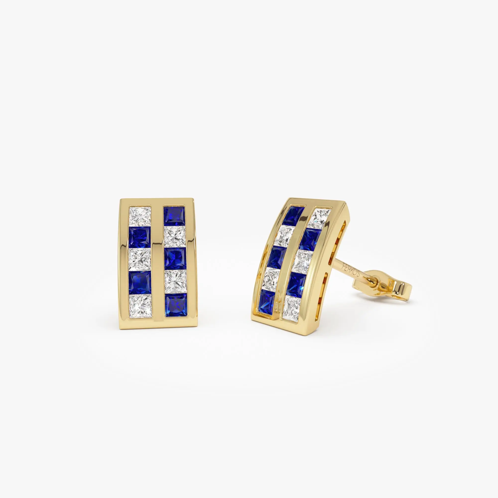 14k Princess Cut Sapphire and Diamond Stud Earrings