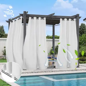 【Outdoorfun】Easy-Going Outdoor Curtains Waterproof Windproof Weatherproof Curtain for Patio, Cabana, Porch, Pergola & Gazebo with Silver Stainless Steel Grommets & Tabs
