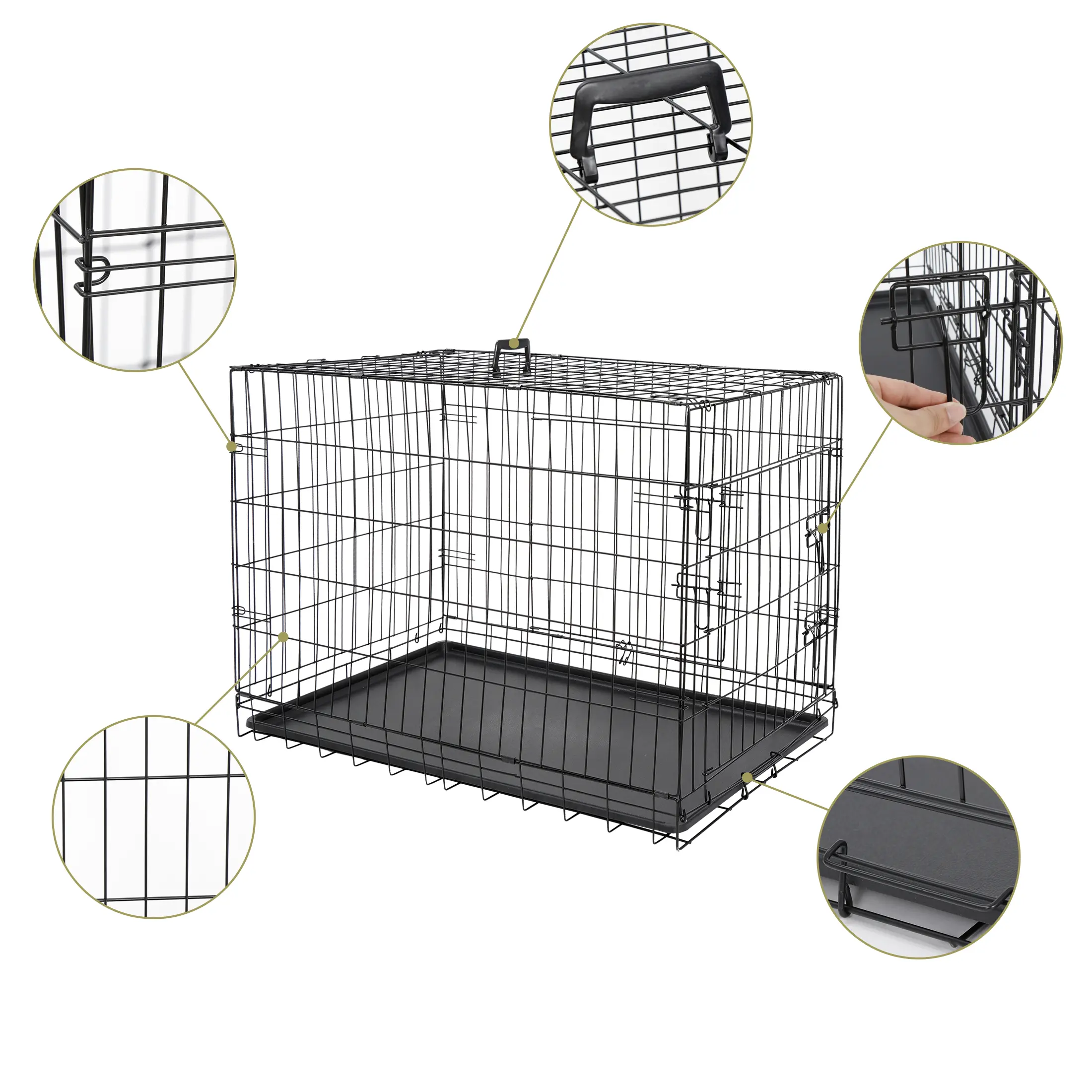 Segawe Foldable Portable Wire Metal Dog Crate Enclosure - 30/36/42 in Durable Steel Frame, Easy Setup, Leak Tray, Indoor Safe Escape-Proof Pet Kennel, Black