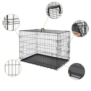 Segawe 30/36/42" Durable Dog Crate Kennel Metal Frame Folding Pet Cage Indoor Pet Safe House, Black