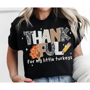 graphic tees Thankful Teacher Shirt, Fall Turkey Teacher Tshirt, Thanksgiving Teacher Tee, Cute Turkey School T-shirt, Gift for Teacher90s graphic tees