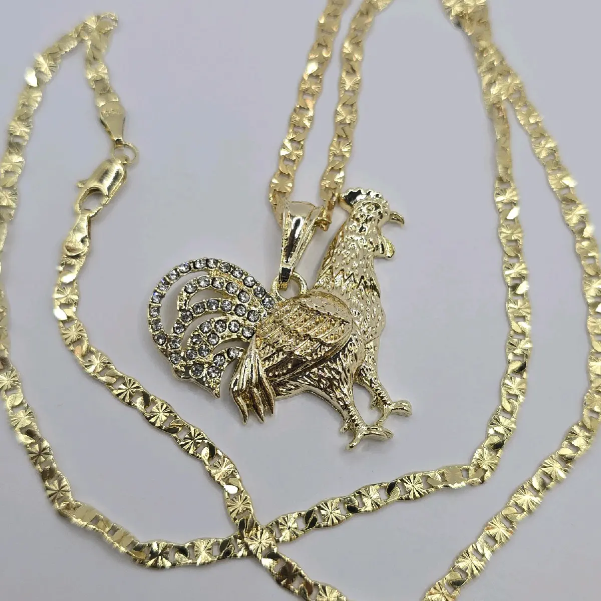 Rooster  fashion necklace  clear stones gold-plated 24"inches