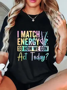 "I Absorb Energy, so How Should We Act Today?" T-shirt, 100% Pure Cotton Round-neck Casual Shirt, Couple's T-shirt, Suitable for Giving to Boyfriends, Girlfriends, Husbands, Wives, Valentine's Day Couple T-shirt