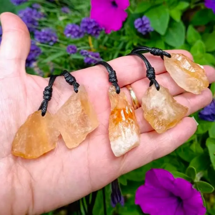Natural Raw Citrine Point Crystal Pendant Necklace, Handmade Adjustable Spiritual Jewelry, Chic Natural Crystal Necklaces & Pendants for Abundance Healing (for Men and Women)