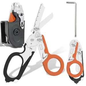 6 in 1 Multifunctional Tactical Scissors with Sheath, 1 Set Multipurpose Scissors with Screwdriver, Portable Scissors, Outdoor Multifunctional Tools, for Outdoor Camping Hiking, Outdoor Survival Supplies