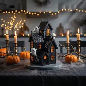 Halloween Ghost House Statue Ornament, Resin Craft Decorative Item, Home Decoration Gift, Unique Halloween Accessory, Perfect for Festive Season