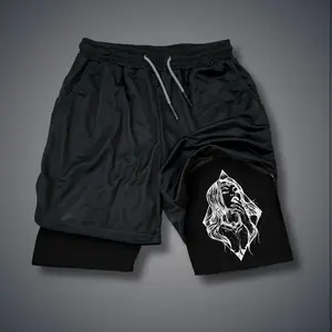 Sexy Clothing 80s 90s Double-Layer Sports Shorts Graphic Shorts Black Camo Streetwear Shorts Men Outfits Men Vacation Outfits Shorts