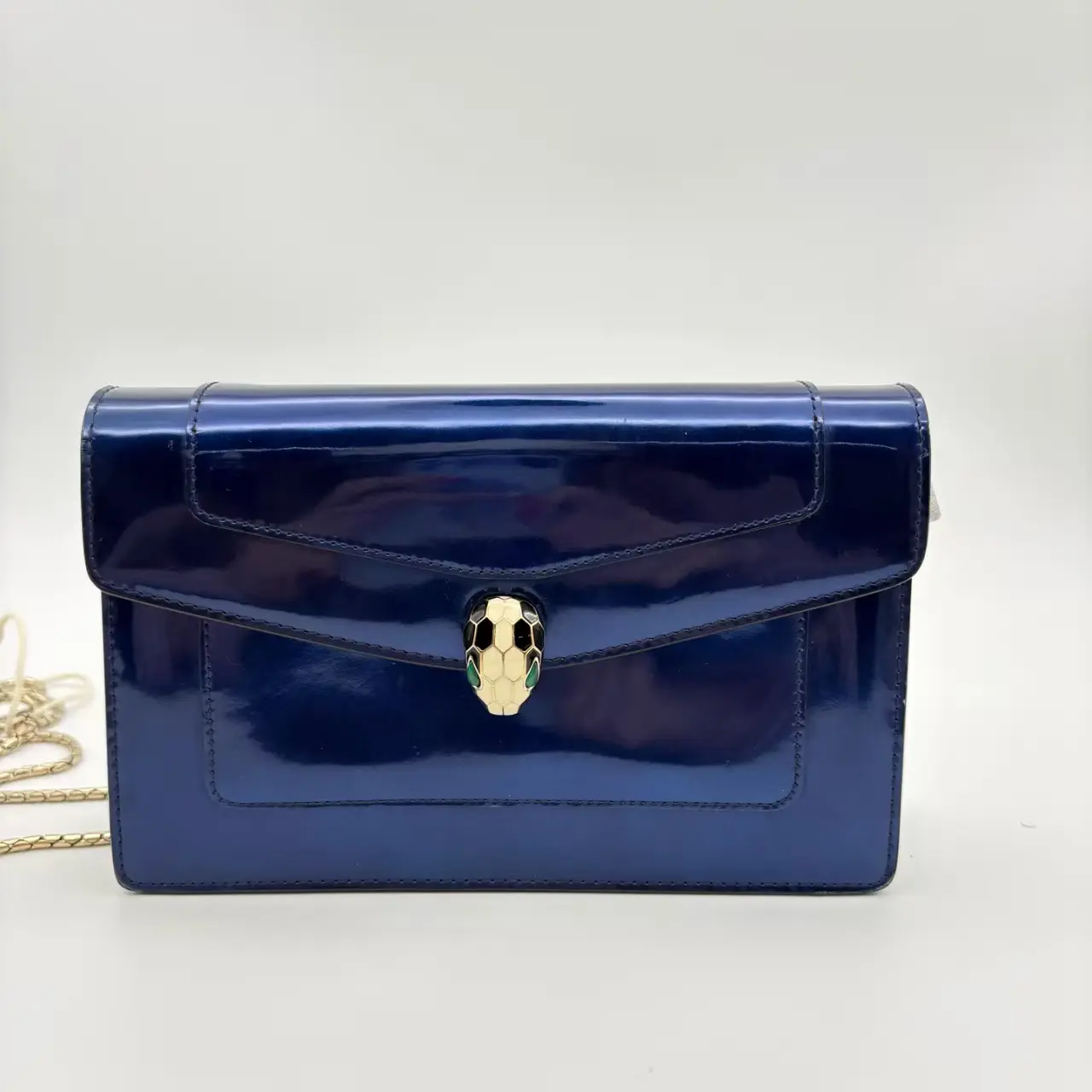 Pre-owned Bvlgari RL2 Serpenti Forever Deep Navy Patent Leather WOC Chain Crossbody Wallet Bag 23726369