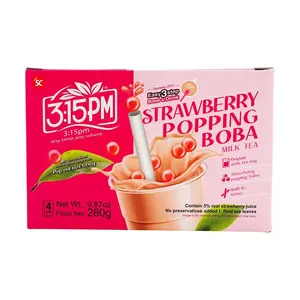 3:15PM Strawberry Burst Boba Milk Tea 244g - Refreshing Fruit Flavor, Authentic Taiwanese Instant Drink