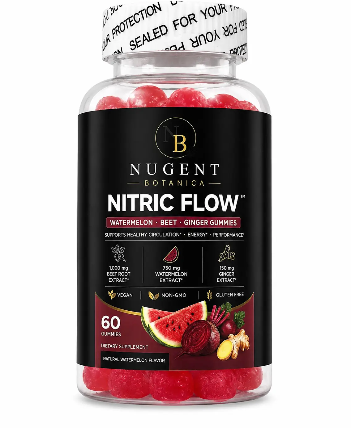 Nugent Nitric Flow  Beet Root Gummies - Watermelon & Ginger - 60 Gummies