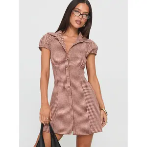 Kavira Tie Bust Shirt Dress Red Gingham