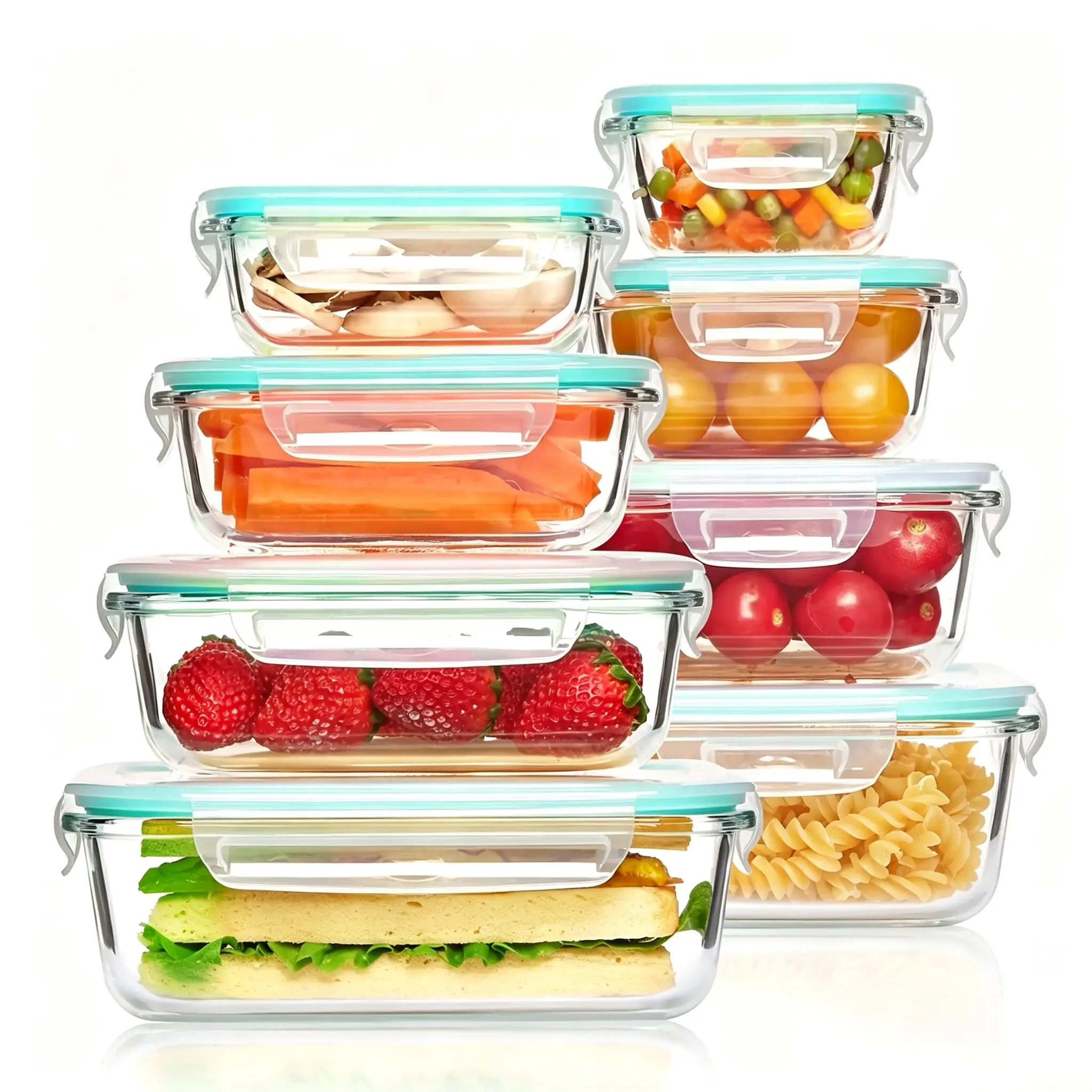 Portable Glass Reusable Food Storage Container - Extra-Large Rectangular Airtight Leakproof Stackable Kitchen Accessory with Lid, Microwave-Safe, for Office Workers, Includes Cleaning Sponge, Thermal, Anti-Leak Lunch Boxes