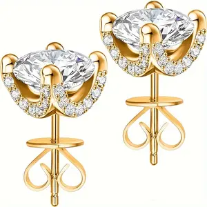 Elegance's 18K Gold Plated Earrings with Sparkling 1 Carat Zircon- Perfect for Engagement, Wedding, Anniversary and Christmas Gifts- Fashion Accessories for Everyday Wear and Parties, Craftsmanship, Gemstones, Eternal Love