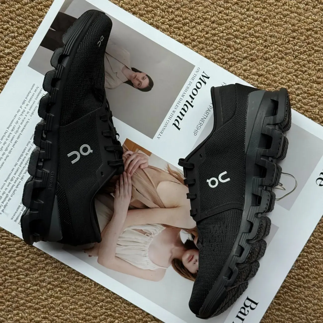 Unisex All Black Solid Breathable Knit Mesh Trail Running Sneakers Hollow Segmented Cushion Midsole Air Soft Landing Reinforced Arch Support Deep Block Lug Anti Slip Outsole For Hiking Jogging Street Summer Full Sizes
