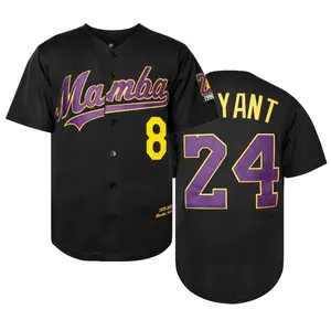 Men's Baseball Jersey with "Mamba" & Number 24 - Loose Fit, V-Neck, Short Sleeve, All-Season Sports Top for Casual Wear, Outdoor Activities