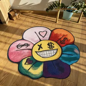 Creative Fun Pattern Irregular Carpet, Soft Non-Slip Washable Multicolor Flower Pattern Rugs for Bedroom Living Room Balcony Study Hotel