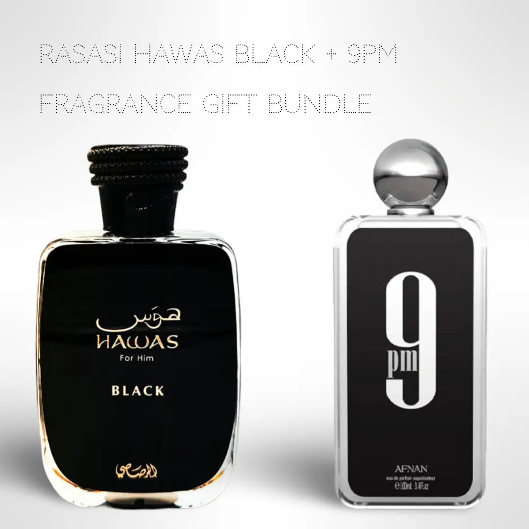 Rasasi Hawas Black + 9PM 100ml (3.4 Fl oz) Long Lasting Perfume - Value Bundle - Fragrance Gift Bundle, Fresh, Formal Events