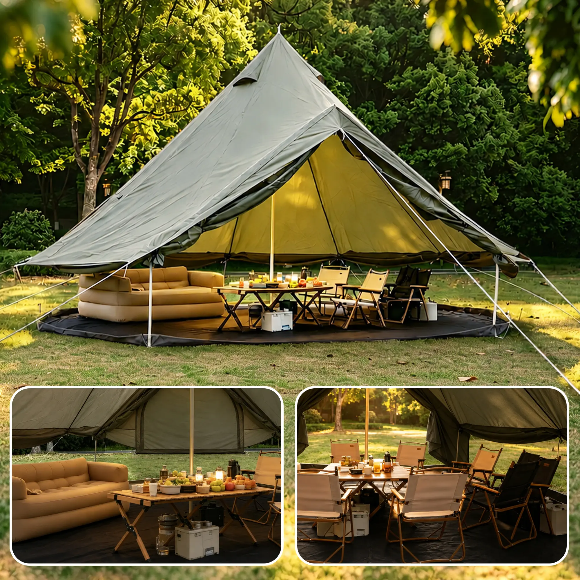 13.1ft 4 Season Oxford Bell Tent with Stove Jack, Spacious Glamping Yurt Tent Shelter for 4-8 People, Waterproof Family Camping Hot Tent, Green