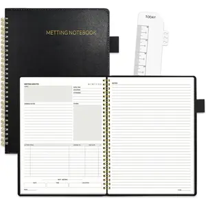 Half Meeting Half Note - 7.5"x10" Professional Notebooks for Work - 160 Pages, B5 Size Project Planner, Spiral Meeting Agenda Organizer for Women Men, Note Taking,Office with Vegan Leather Cover