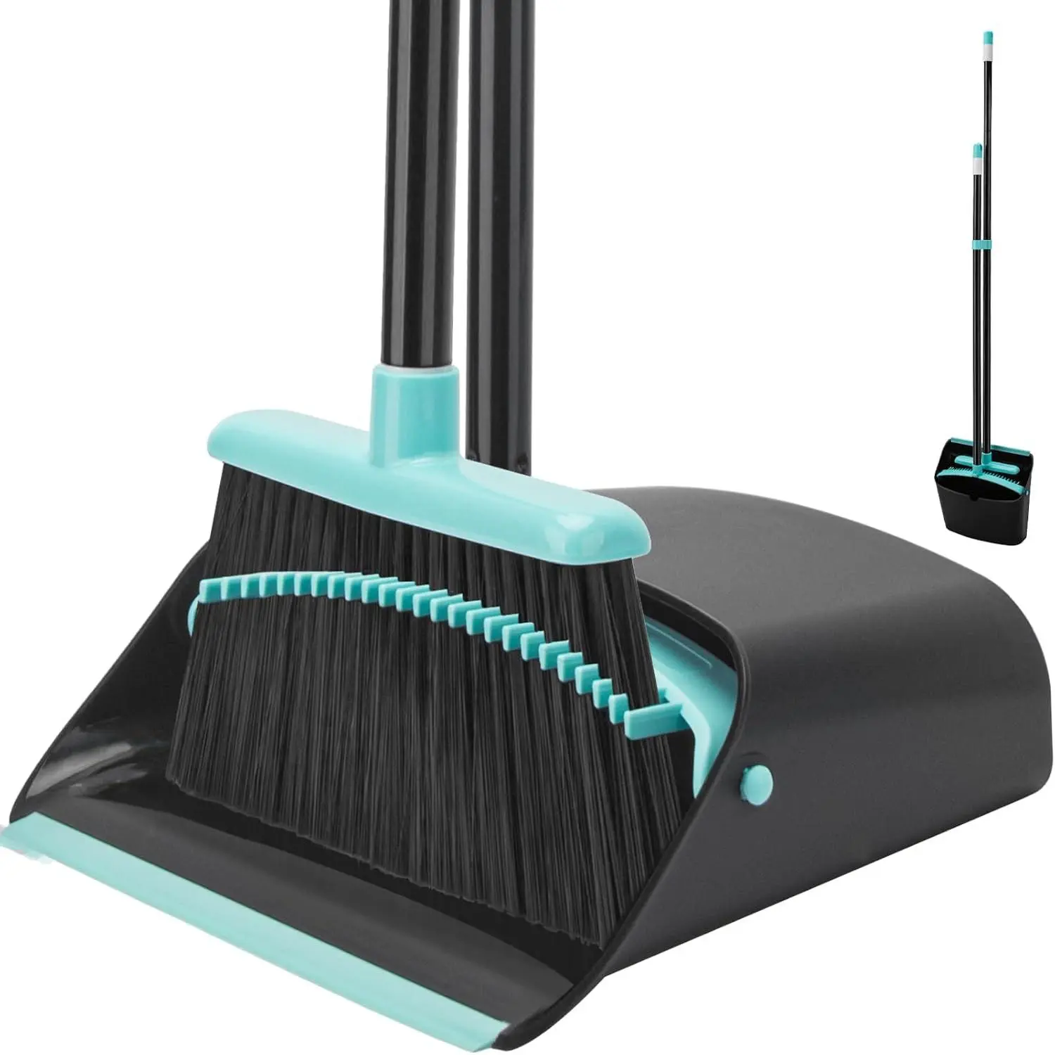 Broom and Dust pan with 52Inch Long Extendable Handle,Broom with Dustpan Combo Set, Standing Broom Sets for Indoor Kitchen Room Office Lobby Floor Cleaning