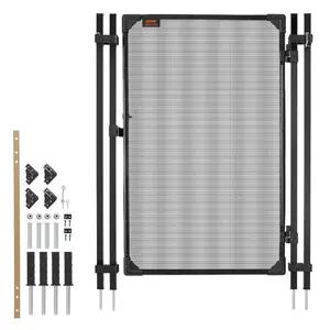 fathersdaygift VEVOR Pool Fence Gate, 4x 2.5 ft Inground Swimming Pool Fences Gate, Outdoor Security Fencing Door Kit with Metal Latch and Stopper, 352 gsm Teslin PVC Mesh, Square Tube, Easy Installation, Black
